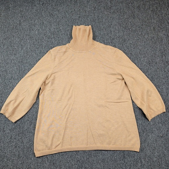 Chico's Classic 3/4 Sleeve Turtleneck Sweater Size 2 Camel Tan Quiet Luxury Chic — photo 2